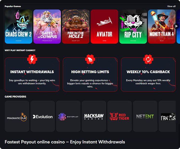 Instant Casino ontwerp