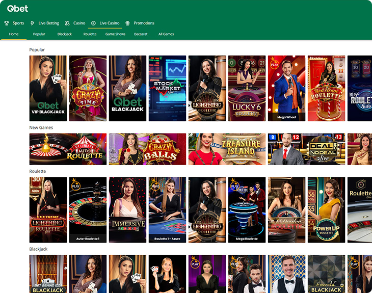 Qbet live casino spellen