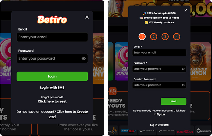 Betiro Casino inloggen en registratie