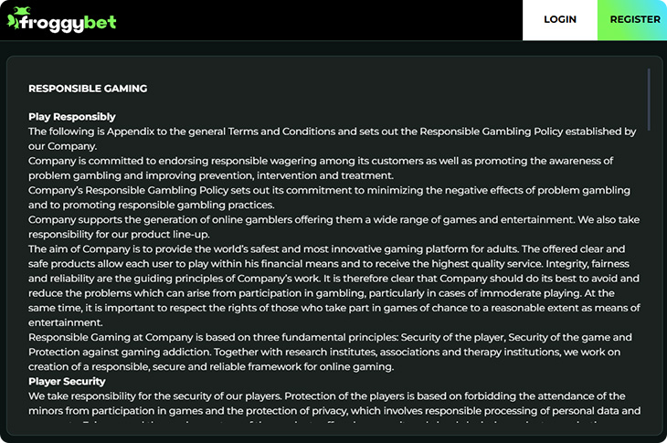 Froggybet Casino verantwoord gokken