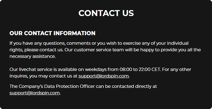 LordSpin Casino klantenservice