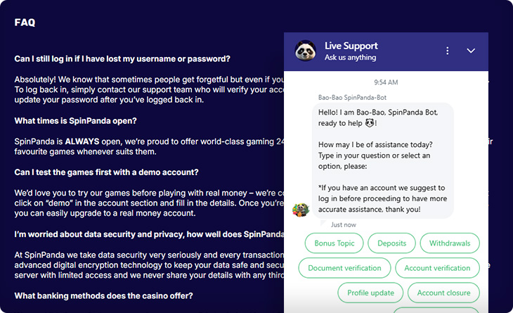 SpinPanda Casino klantenservice