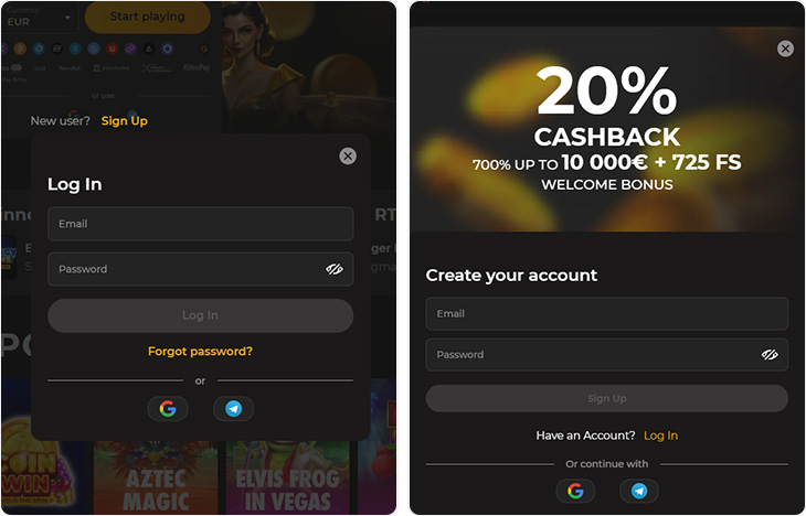 SpinStar Casino inloggen en registratie