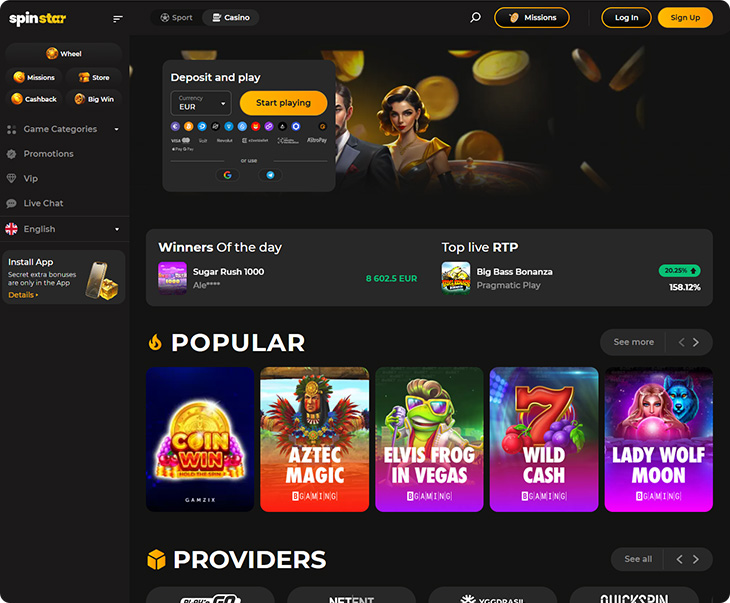 SpinStar Casino ontwerp