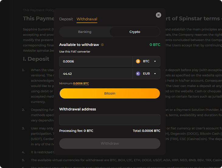 SpinStar Casino opnamemethoden