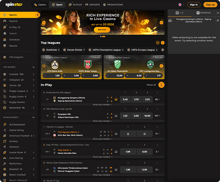 SpinStar Casino sportweddenschappen