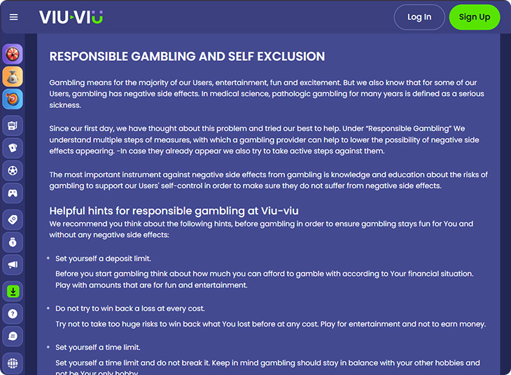 ViuViu Casino responsible gaming