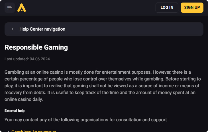 AmonBet Casino Verantwoord Spelen