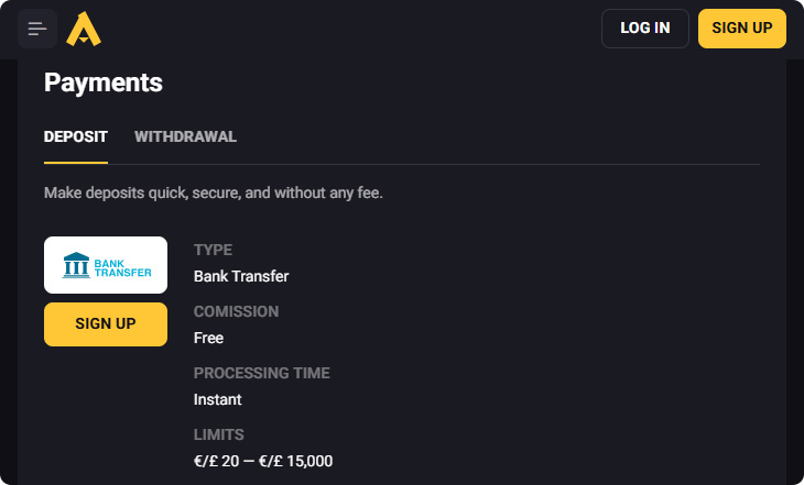 AmonBet Opnamemethoden