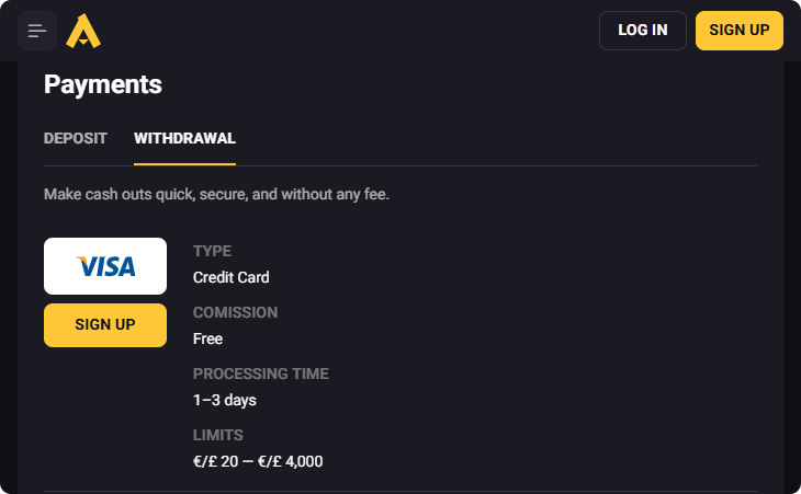 AmonBet Stortingsmethoden