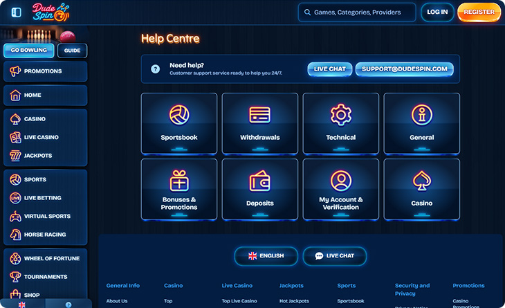 DudeSpin Casino Hulpcentrum