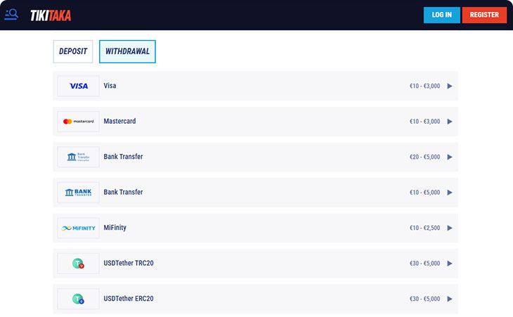 TikiTaka Casino Opnamemethoden