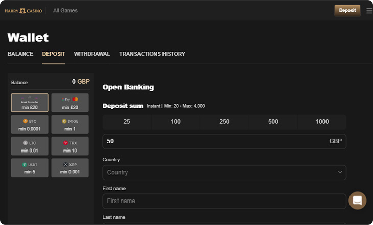 Harry Casino Casino Stortingsmethoden